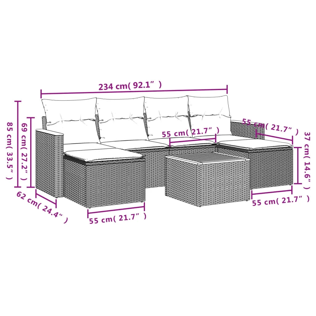 Set Divani da Giardino 7 pz con Cuscini Beige in Polyrattan 3258629
