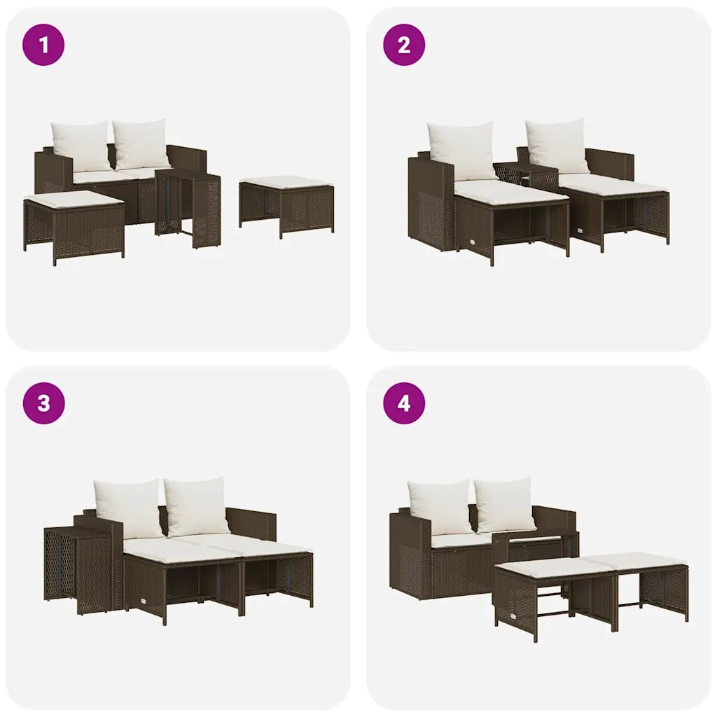 Set Divano da Giardino 5 pz | Set Salotto da Giardino con Cuscini Marrone in Polyrattan
