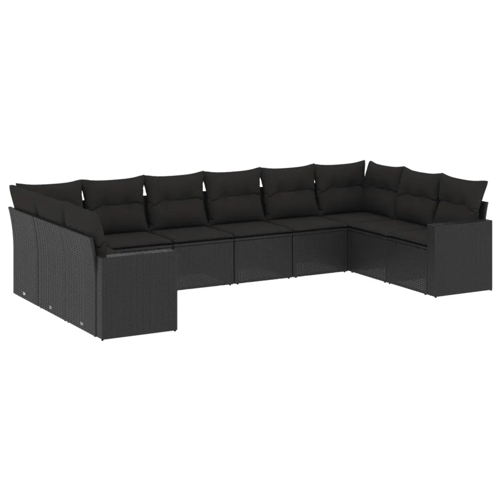 Set Divani da Giardino 10pz con Cuscini in Polyrattan Nero 3251802