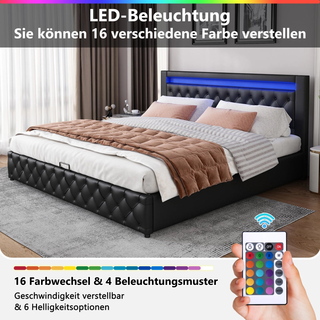 letto imbottito pu nero 162 x 207 cm