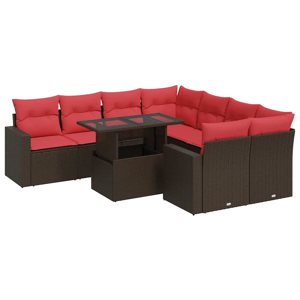 Set Divani Giardino 9 pz con Cuscini Marrone Polyrattan Acacia 3326295