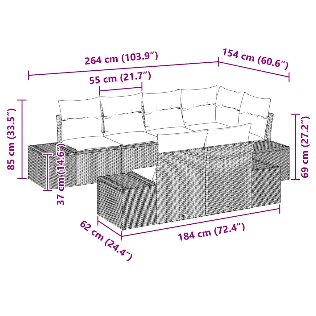 Set Divano da Giardino 7 pcs Grigio chiaro polyrattan 3347102