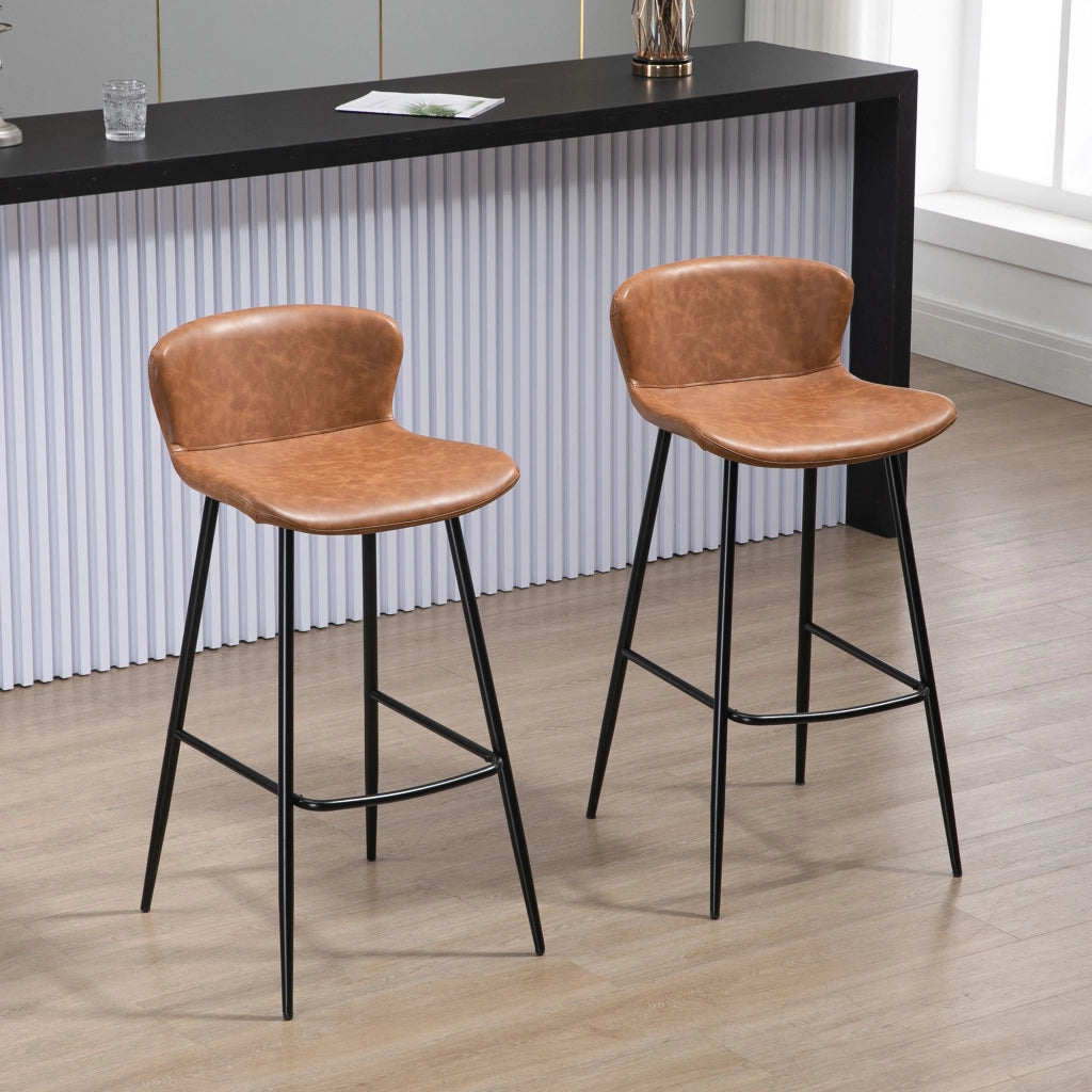 Sgabelli da Bar con Schienale Imbottito ¨C Minimal ¨C Marrone 2 Pezzi