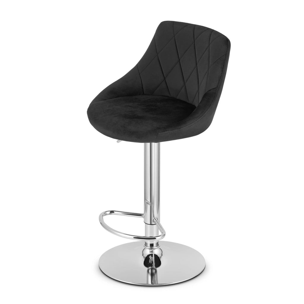Set di 2 Sgabelli da Bar Kast in Velluto Nero e Cromo
