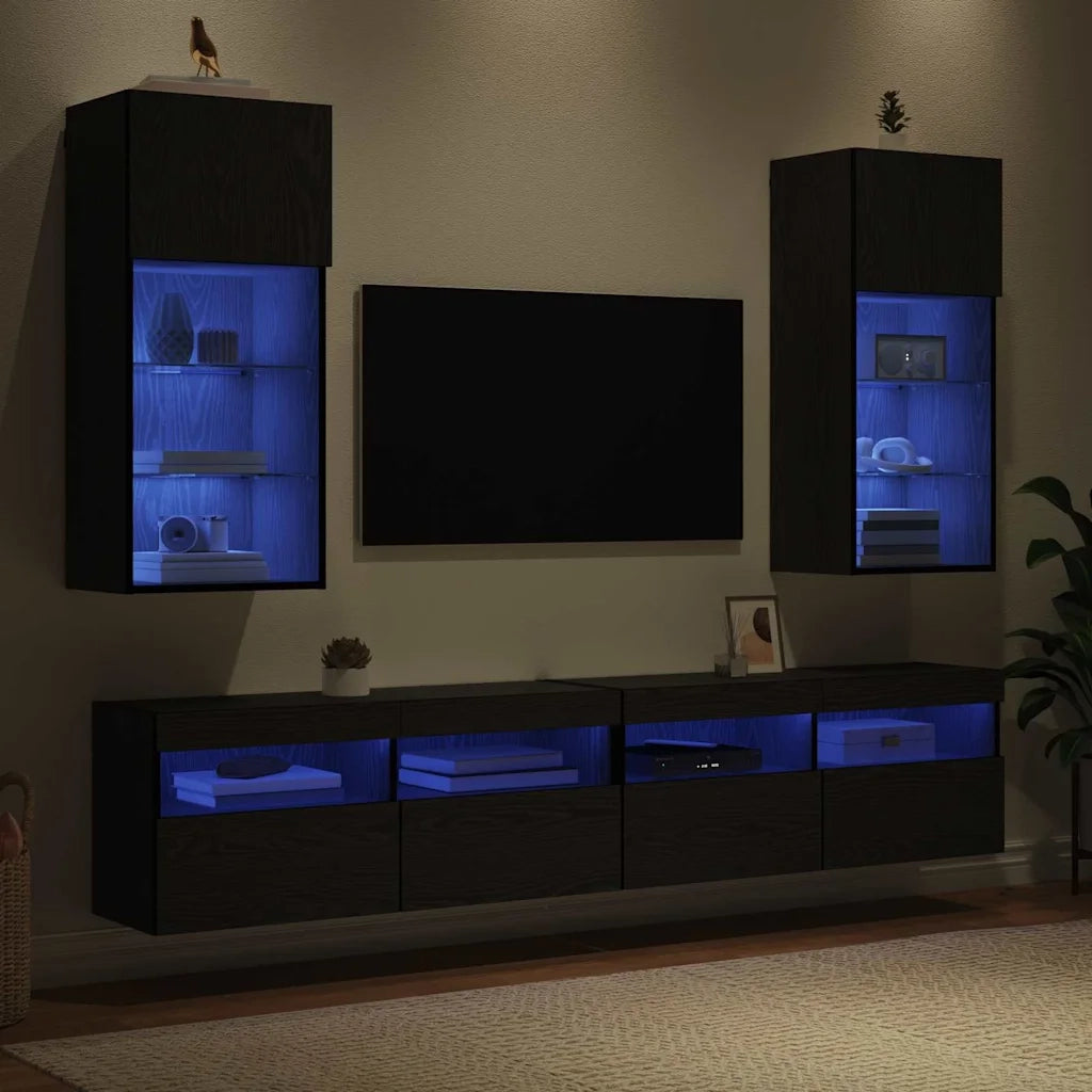 Mobiletti TV a parete 2 pcs Rovere Nero 40,5 x 30 x 90 cm 882959