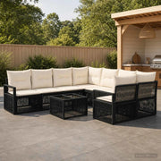 Set Divano da Giardino 9 pz Nero polyrattan 3435658