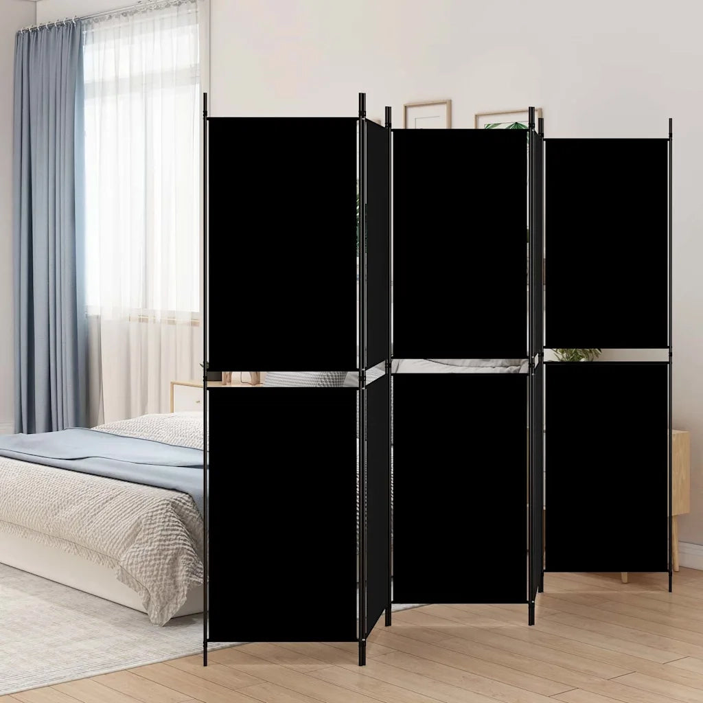 Divisorio Ambienti | Divider per stanze | Paravento a 5 Pannelli Nero 250x180 cm in Tessuto