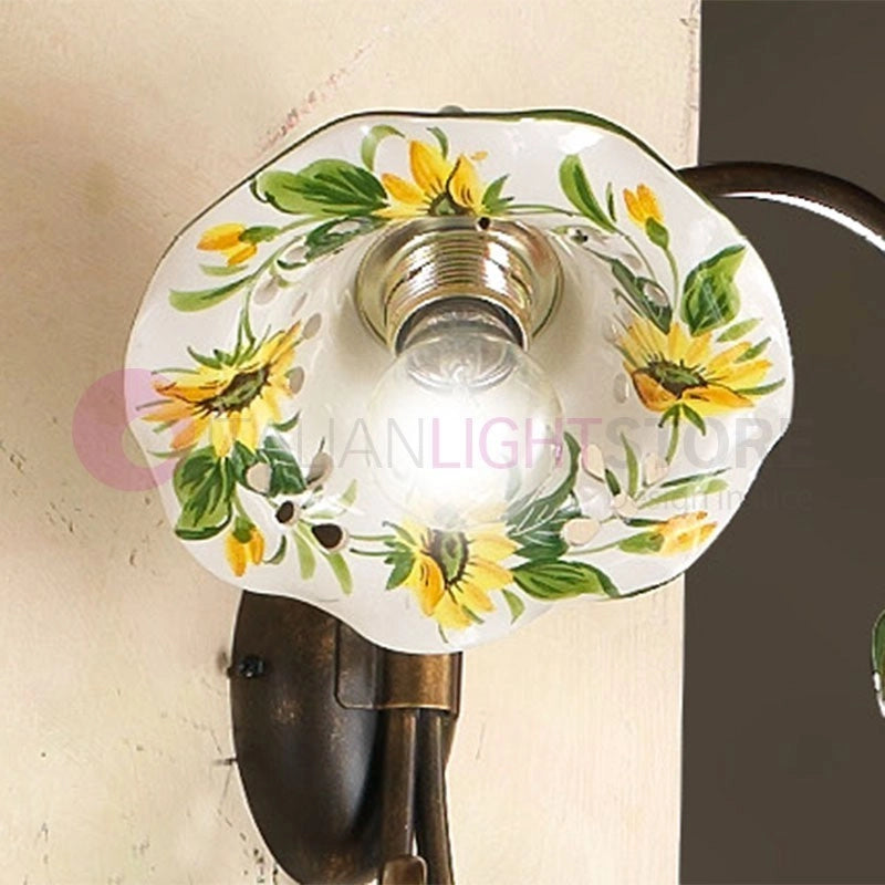 GIRASOLE Applique Doppia Luce in Ferro Battuto e Ceramica