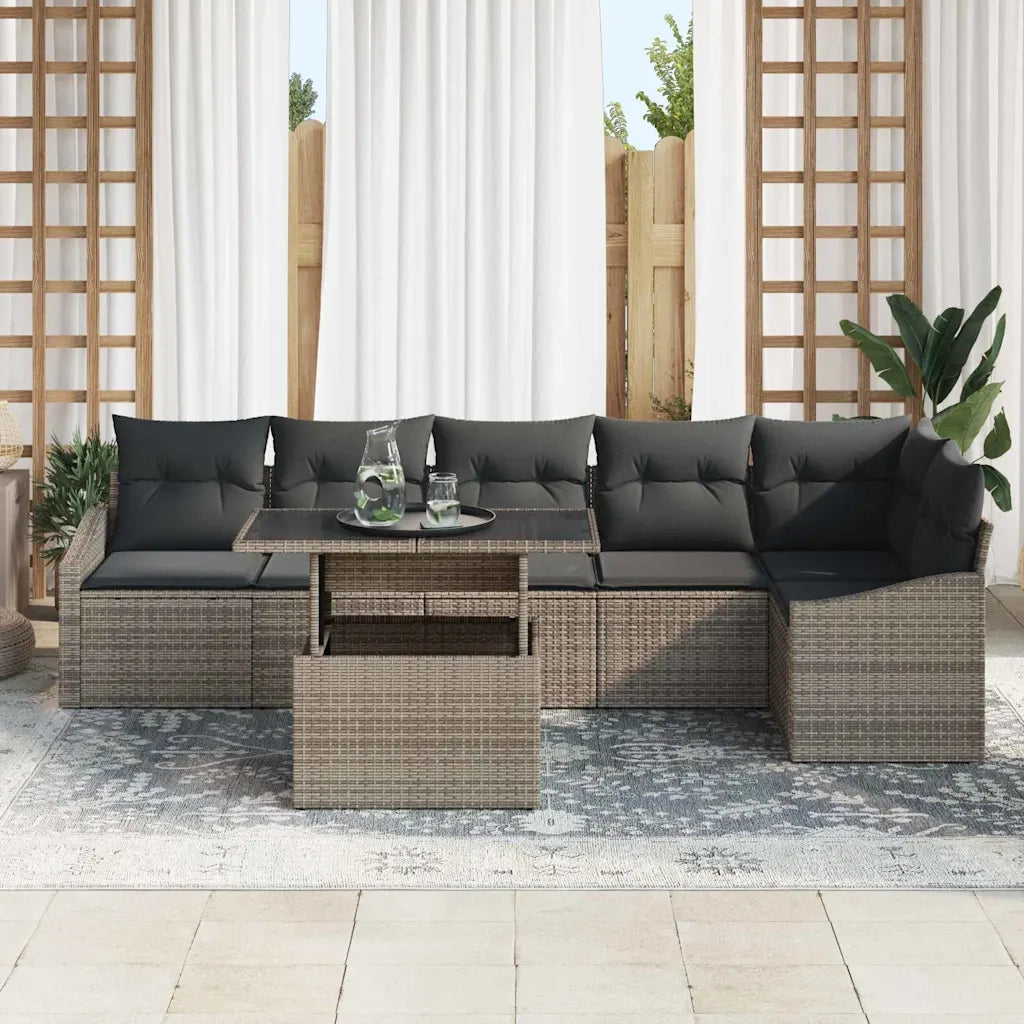 Set Divano da Giardino con cuscino 7 pcs Grigio polyrattan