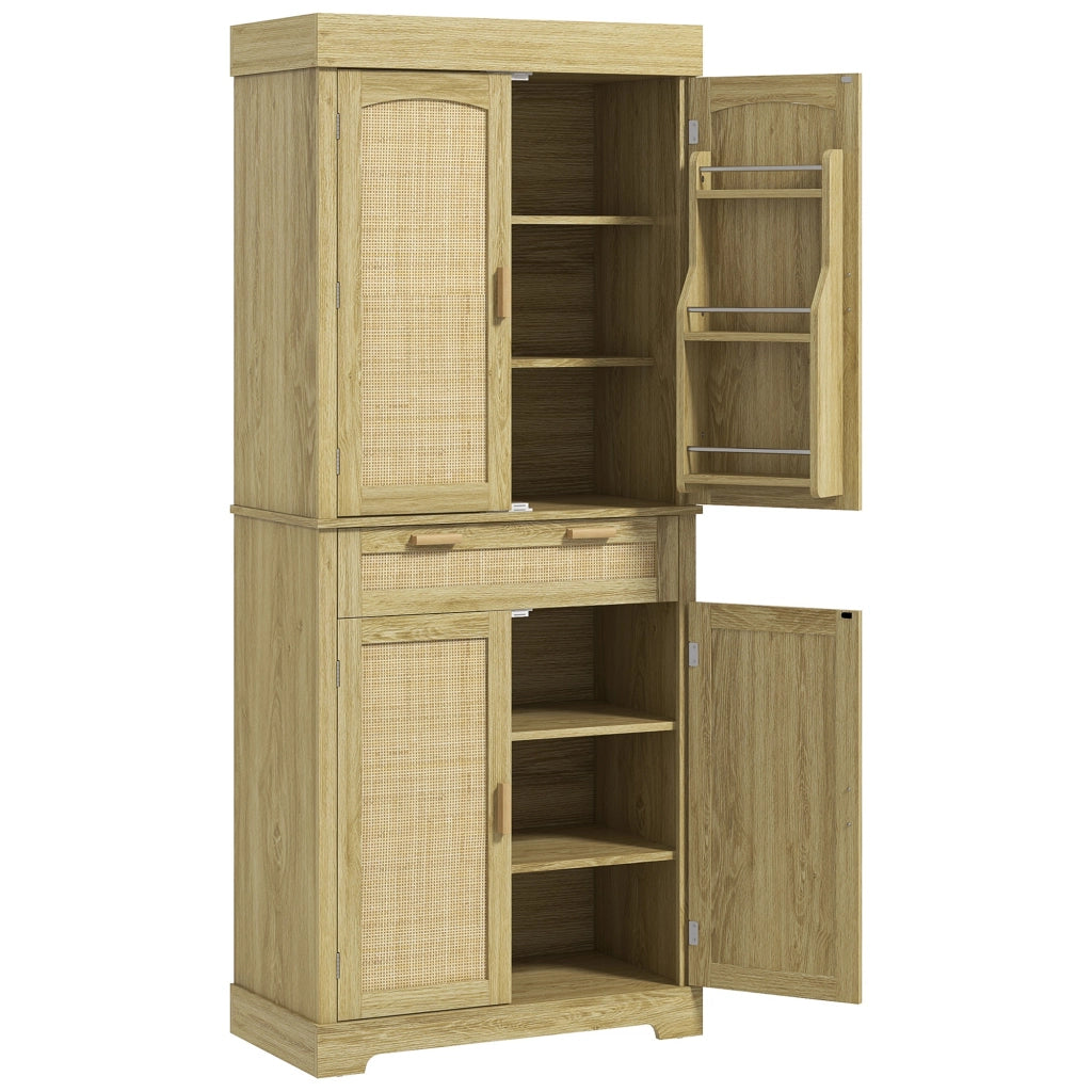 Credenza Cucina Boho 2 Ante Cassetto Portaspezie ¨C Xylo ¨C Legno Rattan Rovere 76x40x183cm