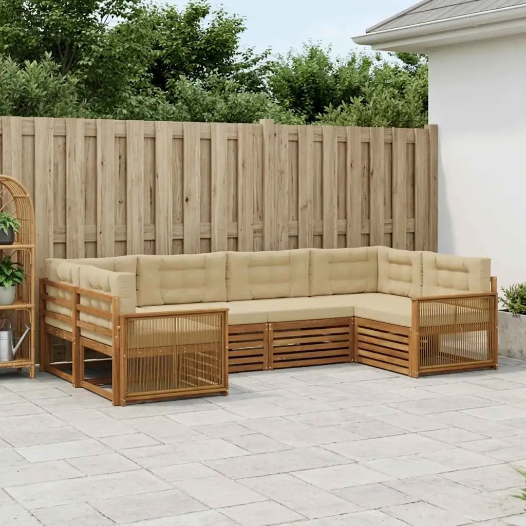 Set di divani da esterno con cuscino 6 pcs Naturale e Beige 3383781