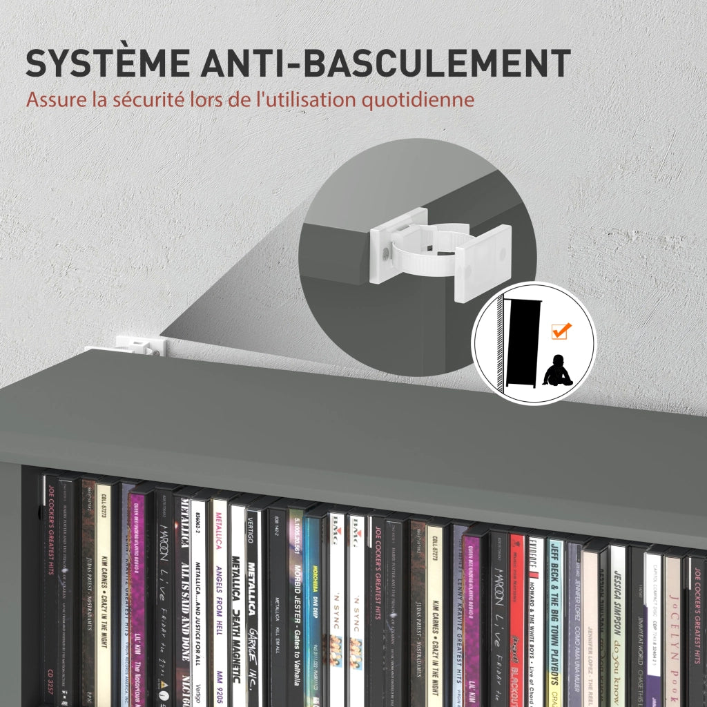 Libreria per CD DVD ¨C Xylo ¨C 8 scomparti 6 ripiani regolabili grigio