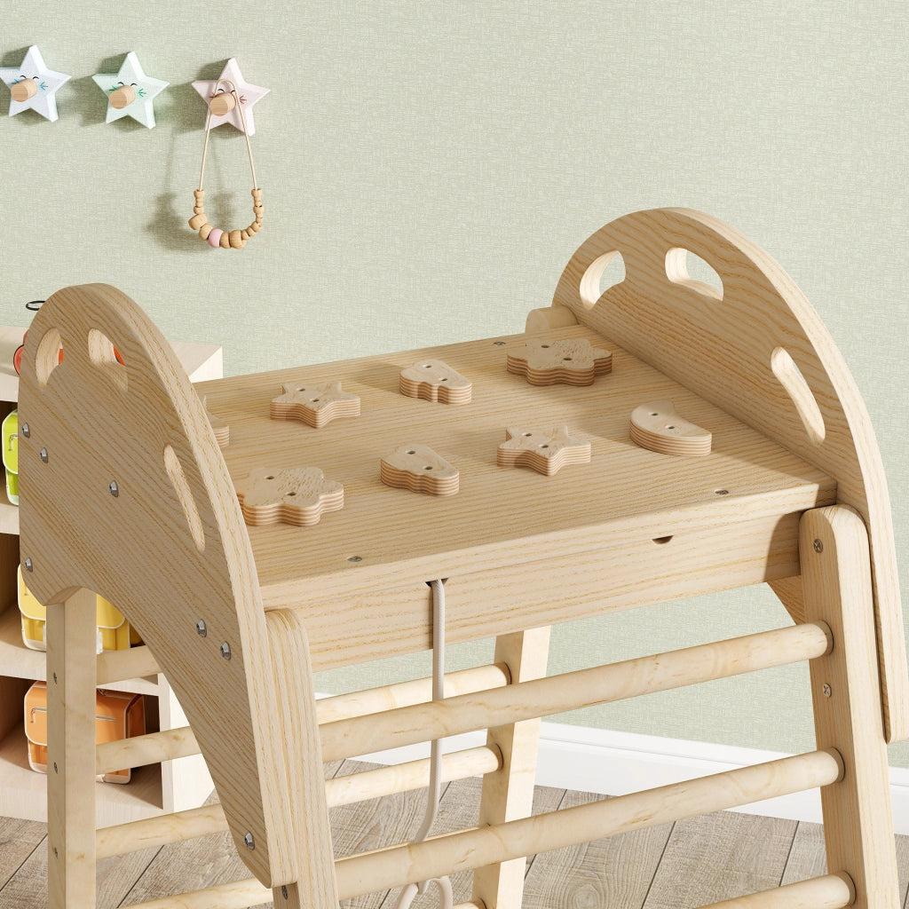 Struttura di arrampicata triangolare Montessori con scivolo ¨C Minimal ¨C legno naturale 90x90x80