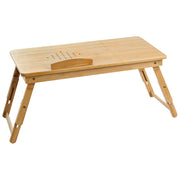 Scrivania pieghevole per laptop Telaio in bambù marrone chiaro Vassoio da letto portatile per la colazione con cassetto Stile scandinavo