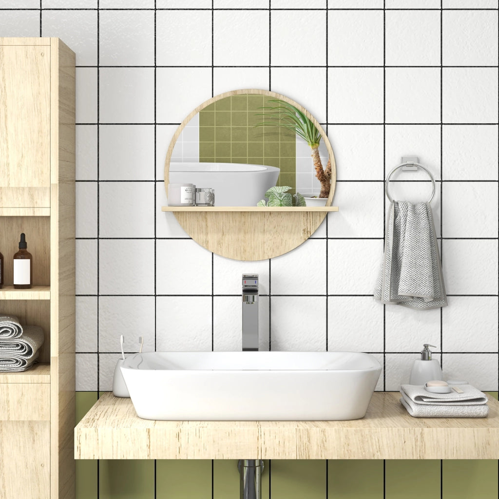 Specchio Bagno Rotondo con Ripiano ¨C Xylo ¨C Truciolato Bianco, ?45x10 cm