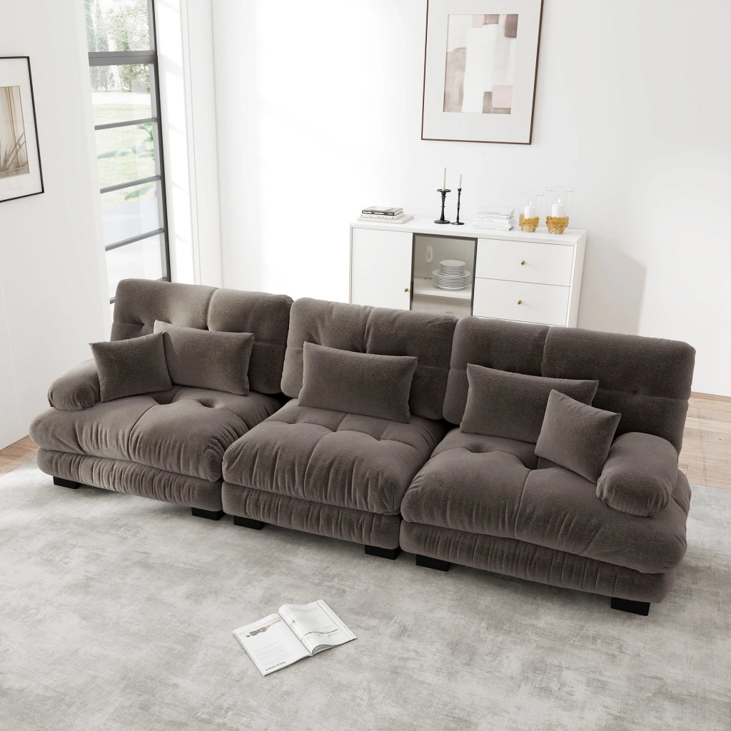 Divano Angolare 3 Posti con Chaise Longue ¨C Xylo ¨C Chenille Marrone