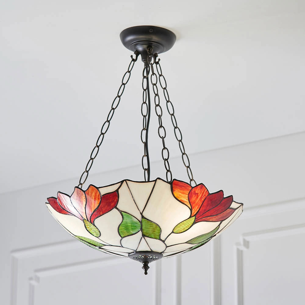 Lampada a sospensione vetrata Tiffany Botanica 3 luci E27