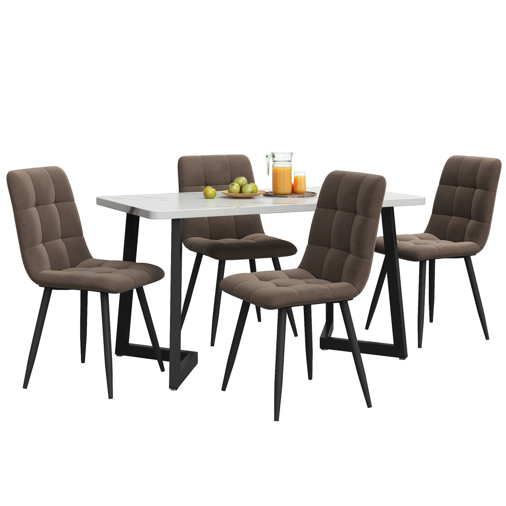 Set Tavolo da Pranzo con 4 Sedie Imbottite ¨C Xylo ¨C Piano Rettangolare 117x68 cm, Velluto Marrone, Gambe Nere