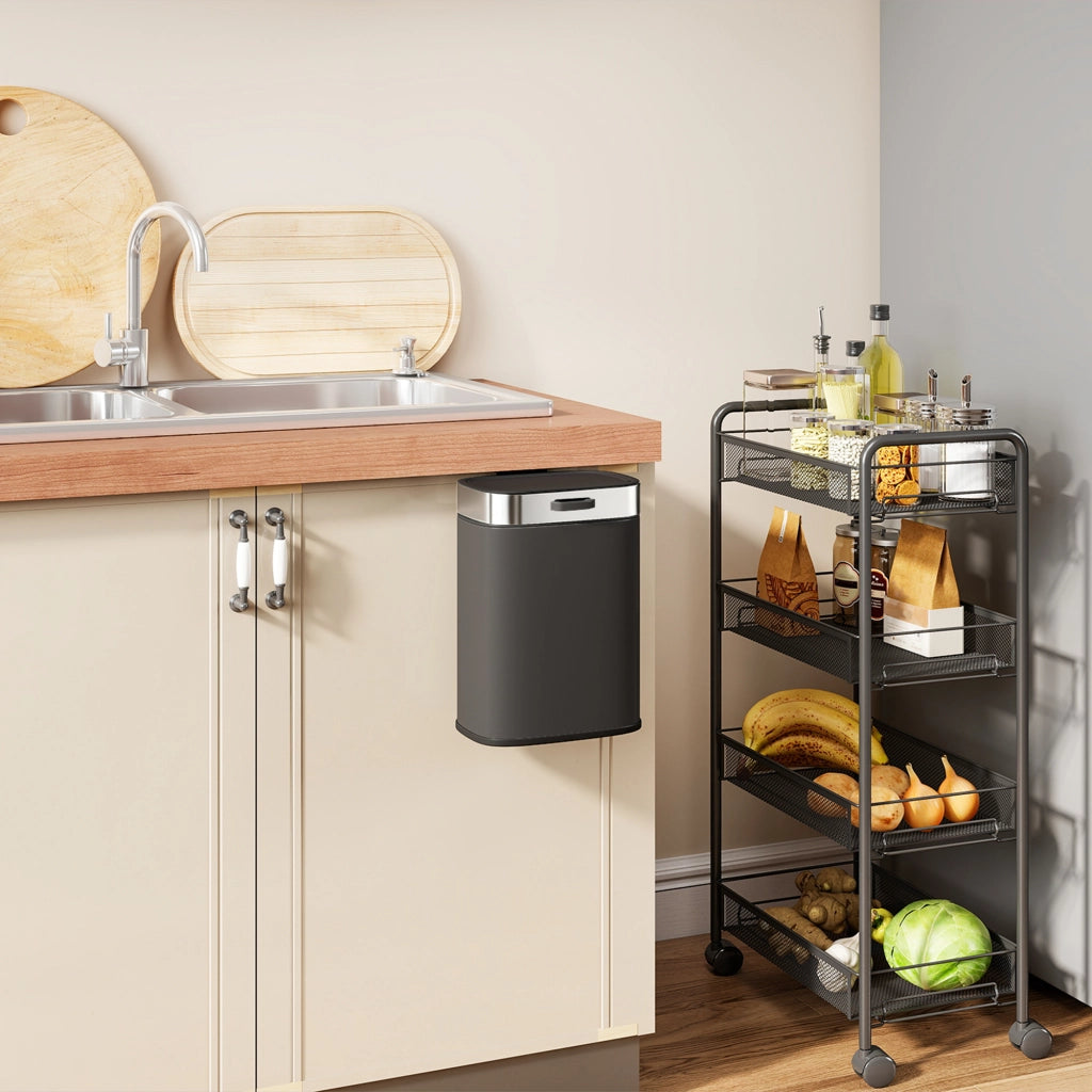 Pattumiera Acciaio Inox ¨C Xylo ¨C Coperchio Aperto, Secchio Interno Estraibile, 21,5x19,5x30cm, Nero