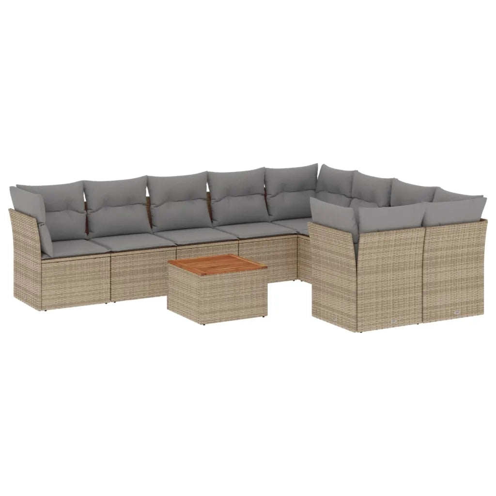 Set Divano da Giardino 10 pz con Cuscini Beige in Polyrattan