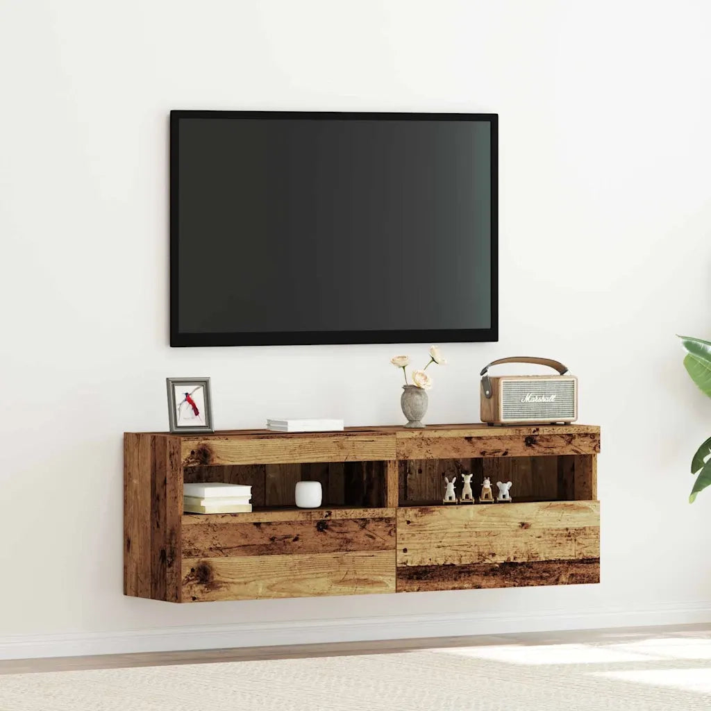 Mobile TV da parete con LED 2 pcs Legno vecchio 60 x 30 x 40 cm 862207