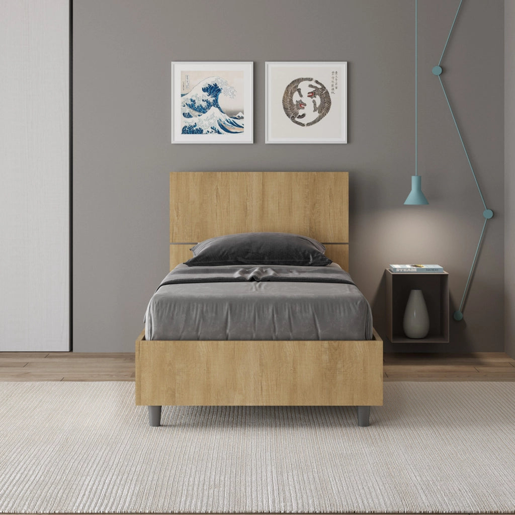 BS COM Letto singolo con rete 80x190 testata inclinata quercia