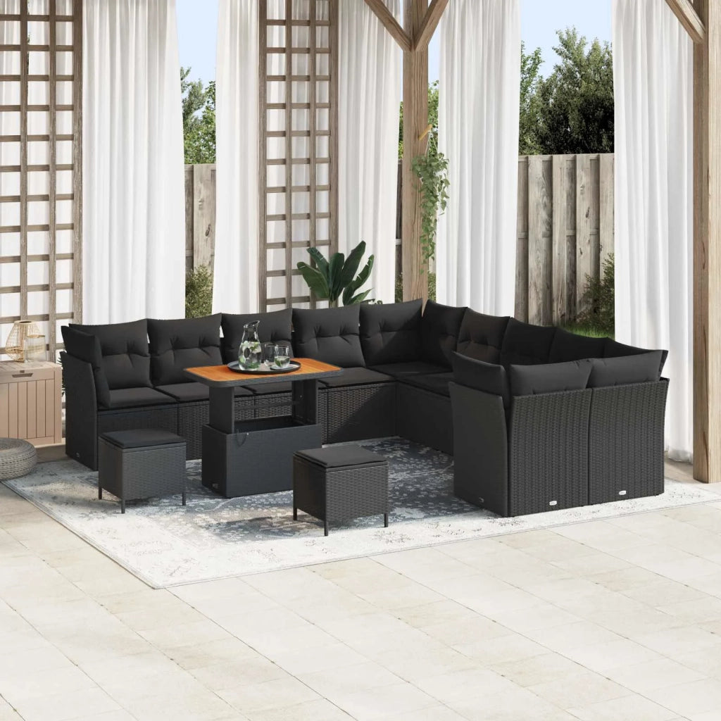 Set Divano da Giardino con cuscino 13 pcs Nero