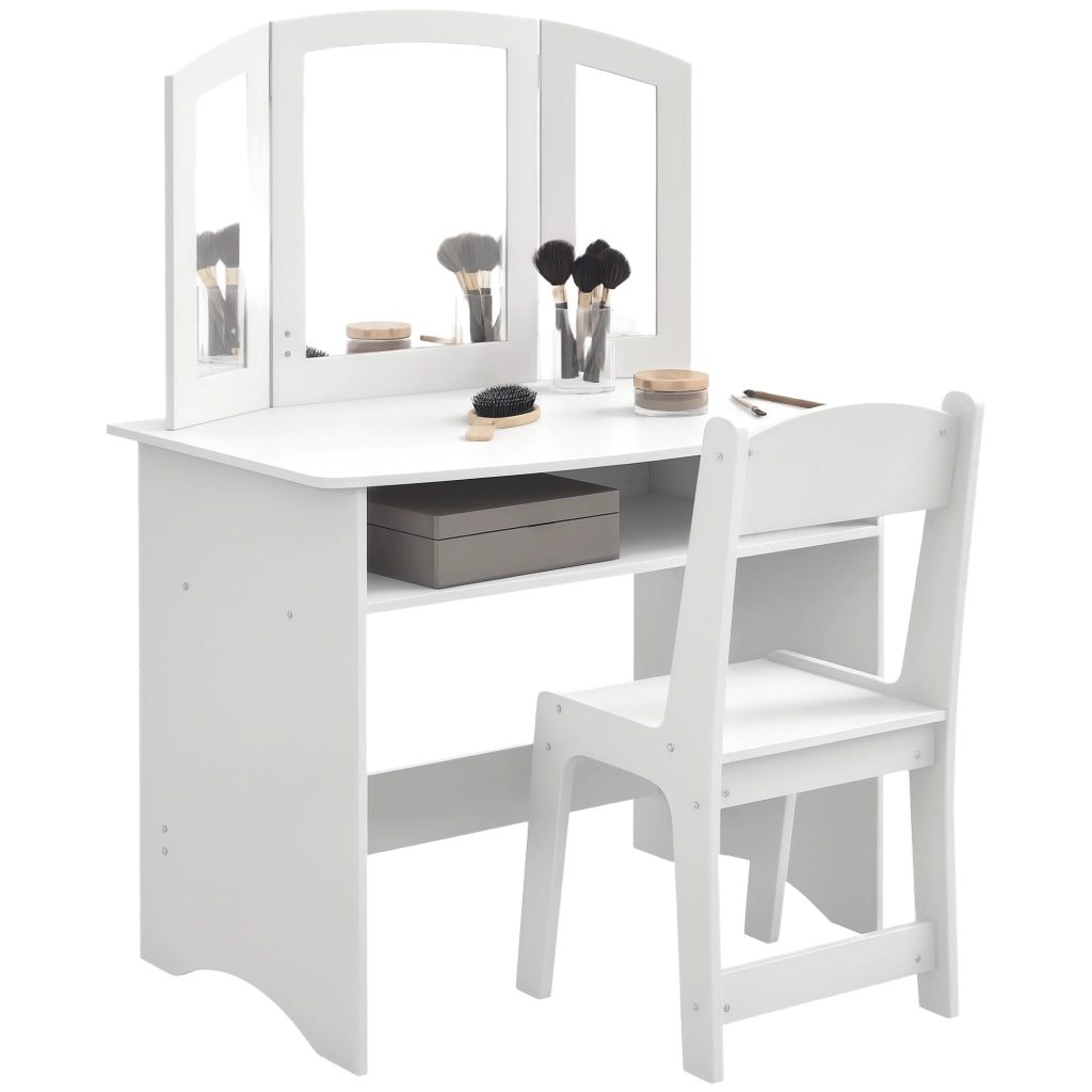 Tavolo Toeletta con Specchio e Sedia per Bambini ¨C Minimal ¨C Bianco Legno