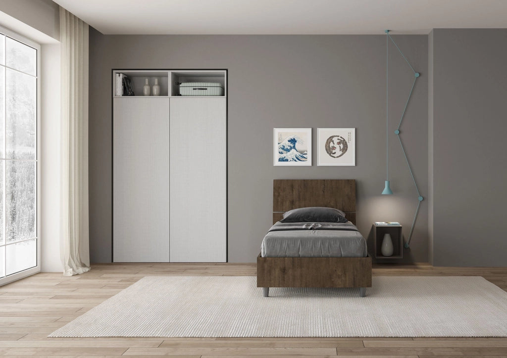 Letto Singolo 80x190 cm con Rete Demas Testata Dritta Noce