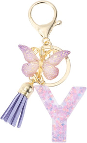 Sostegno per Chiavi con Lettere Farfalle - Sostegno per Chiavi per Donne - Sostegno per Chiavi con Lettera - Smalto/Resina - Lunghezza Totale 9,3 cm - Materiale Sostenibile
