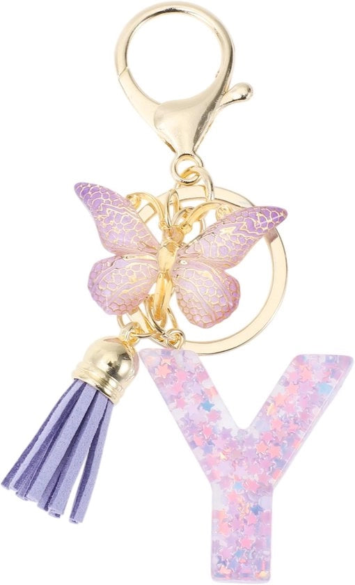 Sostegno per Chiavi con Lettere Farfalle - Sostegno per Chiavi per Donne - Sostegno per Chiavi con Lettera - Smalto/Resina - Lunghezza Totale 9,3 cm - Materiale Sostenibile