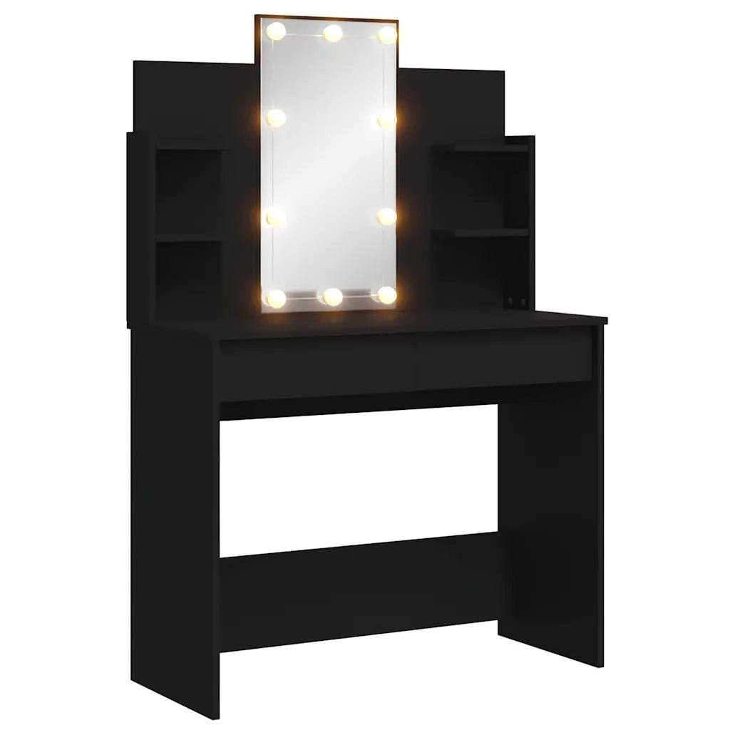 Toeletta | Tavolo da Trucco con Luci LED Nera 96x40x142 cm