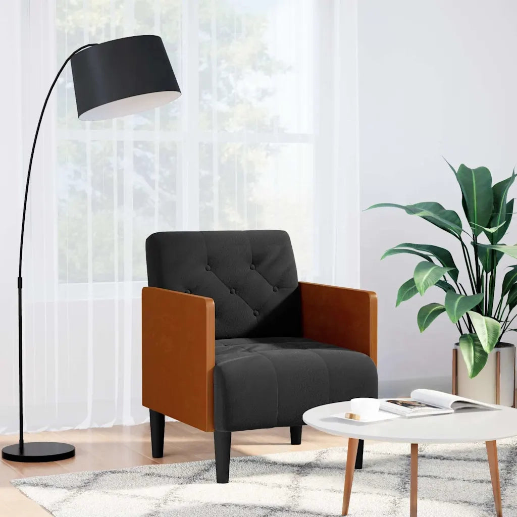 Divano Sedia con Braccioli-Poltrona-Sofa Relax Nero 55 cm in Velluto