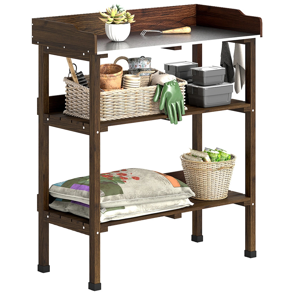 Tavolo da giardino in legno con piano in acciaio e ganci ¨C Minimal ¨C 76x37x89 cm