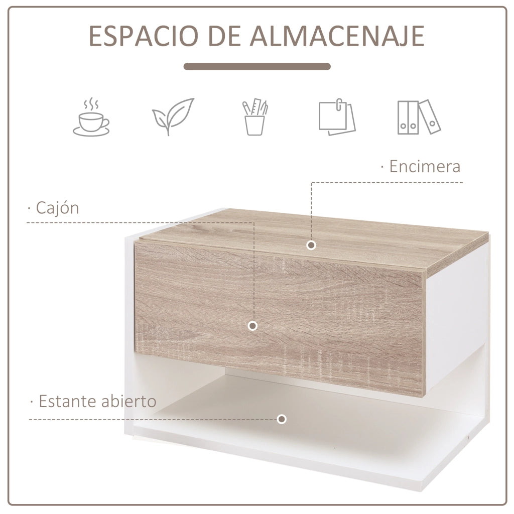 Comodino Sospeso Set 2 Pezzi con Cassetto ¨C Xylo ¨C Rovere e Bianco 46x30x30cm