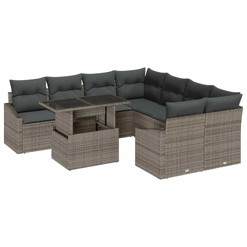 Set Divano da Giardino con cuscino 9 pcs Grigio polyrattan