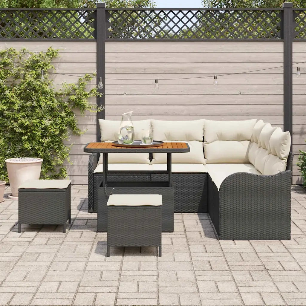 Set Divano da Giardino con cuscino 8 pcs Nero e Crema