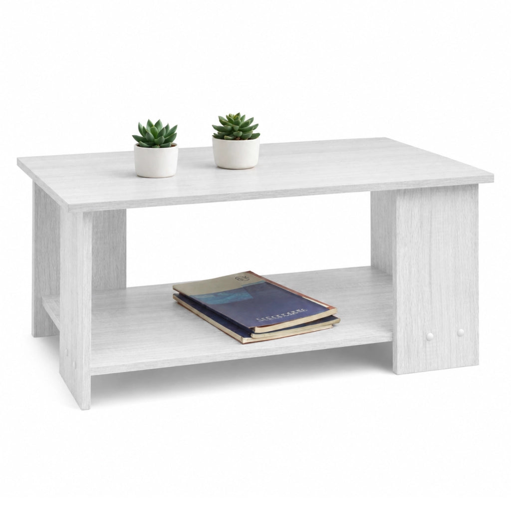 Tavolino da Salotto 2 Ripiani Moderno Salvaspazio 89x48x42 cm Bianco