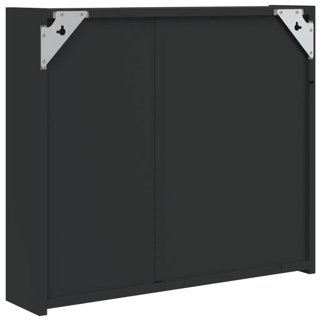 Mobiletto a specchio da bagno a parete con illuminazione a LED 60 x 13 x 52 cm ampio spazio contenitivo design elegante in legno nero 02_0047271
