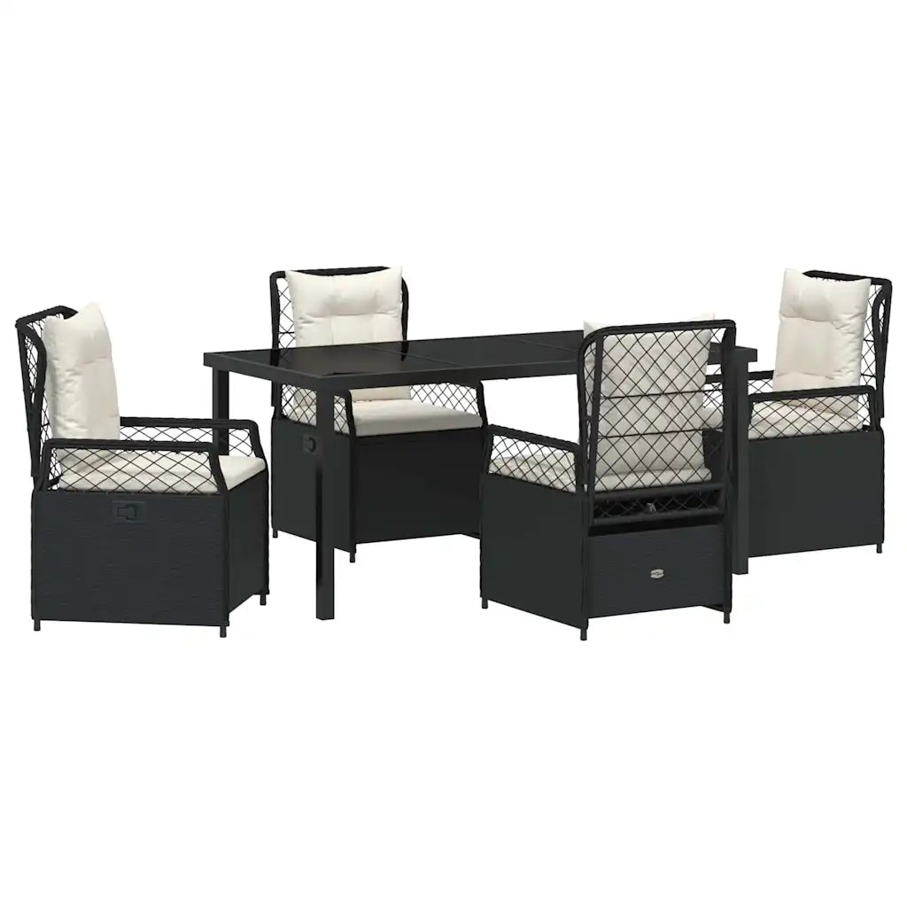 Set da Pranzo per Giardino 5 pcs Nero polyrattan