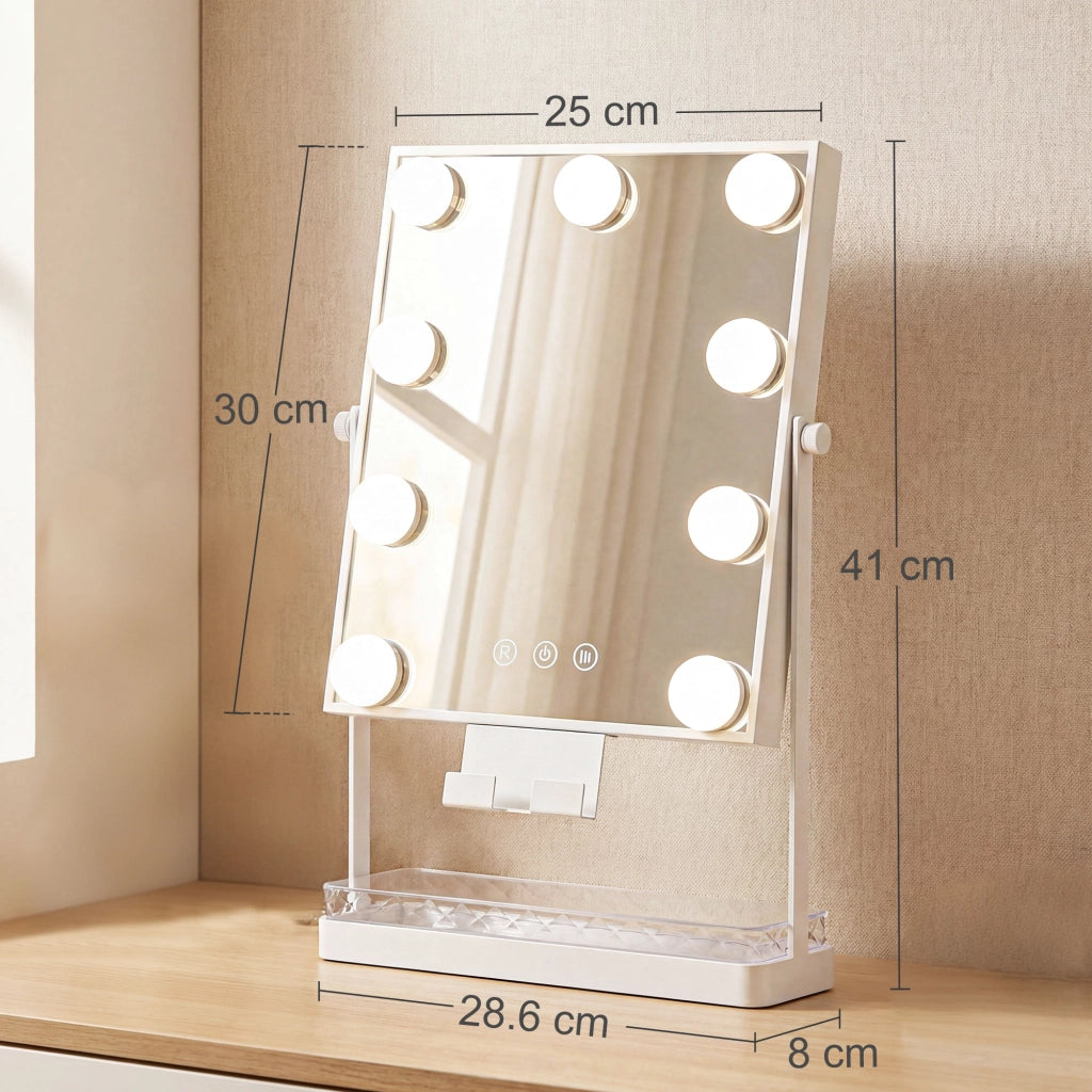 Specchio per Trucco con Luci LED ¨C Xylo ¨C 9 Lampadine 3 Colori Touch Bianco