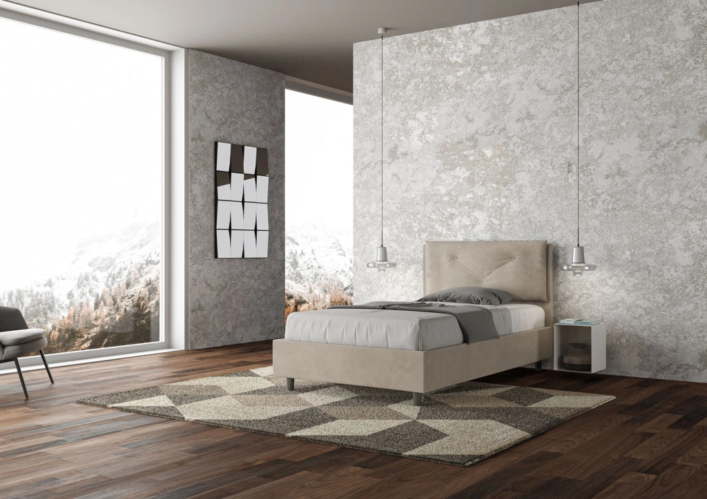 BS COM Letto una piazza e mezza senza rete imbottito 130x210 microfibra sabbia Large