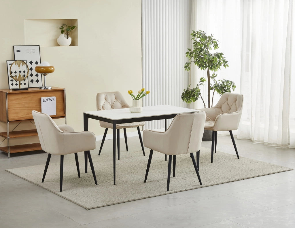 Sedia da pranzo Valora LUKK - Velluto beige con gambe nere x1