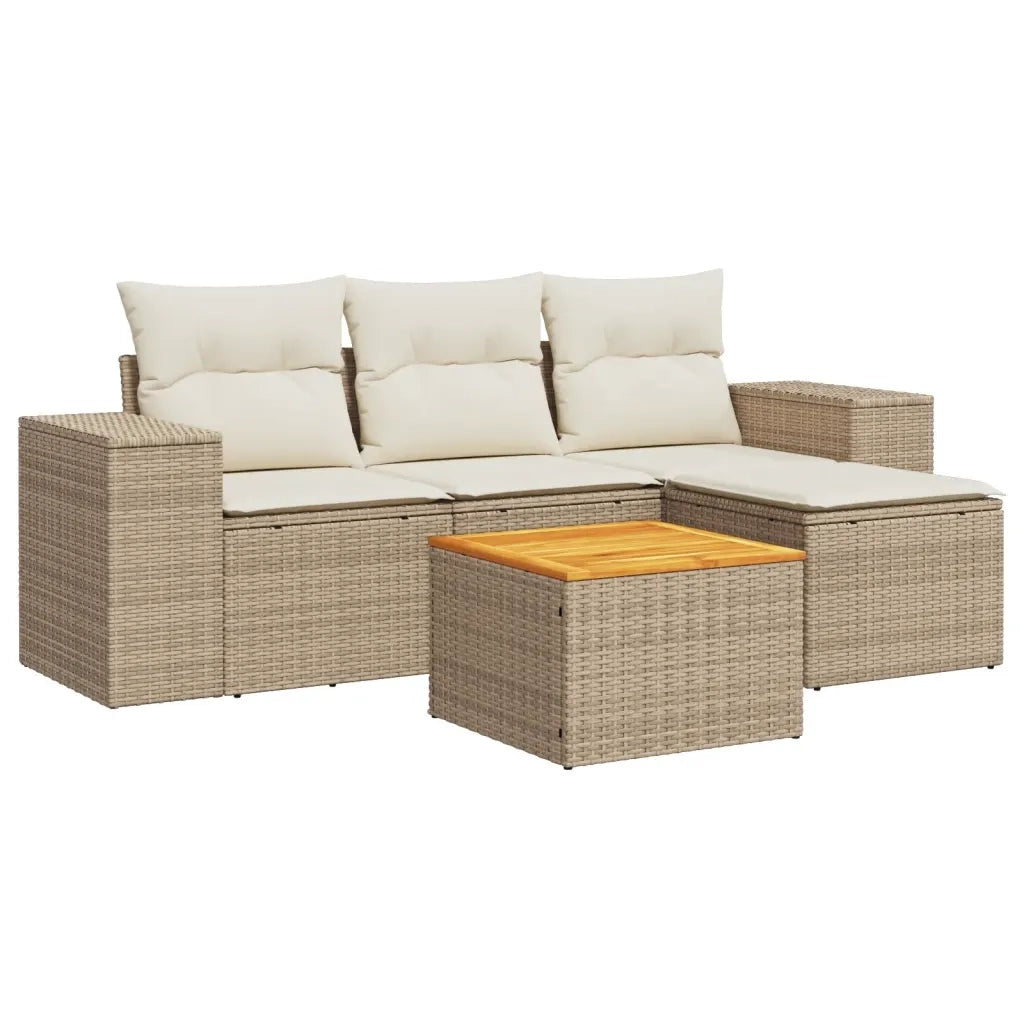 Set Divano da Giardino 5 pz con Cuscini Beige in Polyrattan 3257745