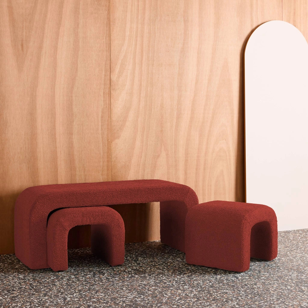 Panca e sgabelli impilabili bouclé, terracotta