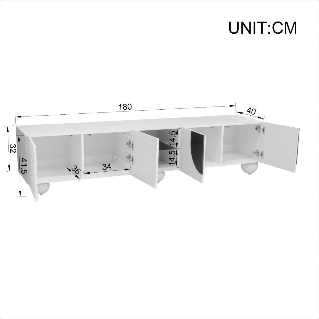 Cassettiera per TV bianca in MDF e truciolare; lunghezza 180 cm