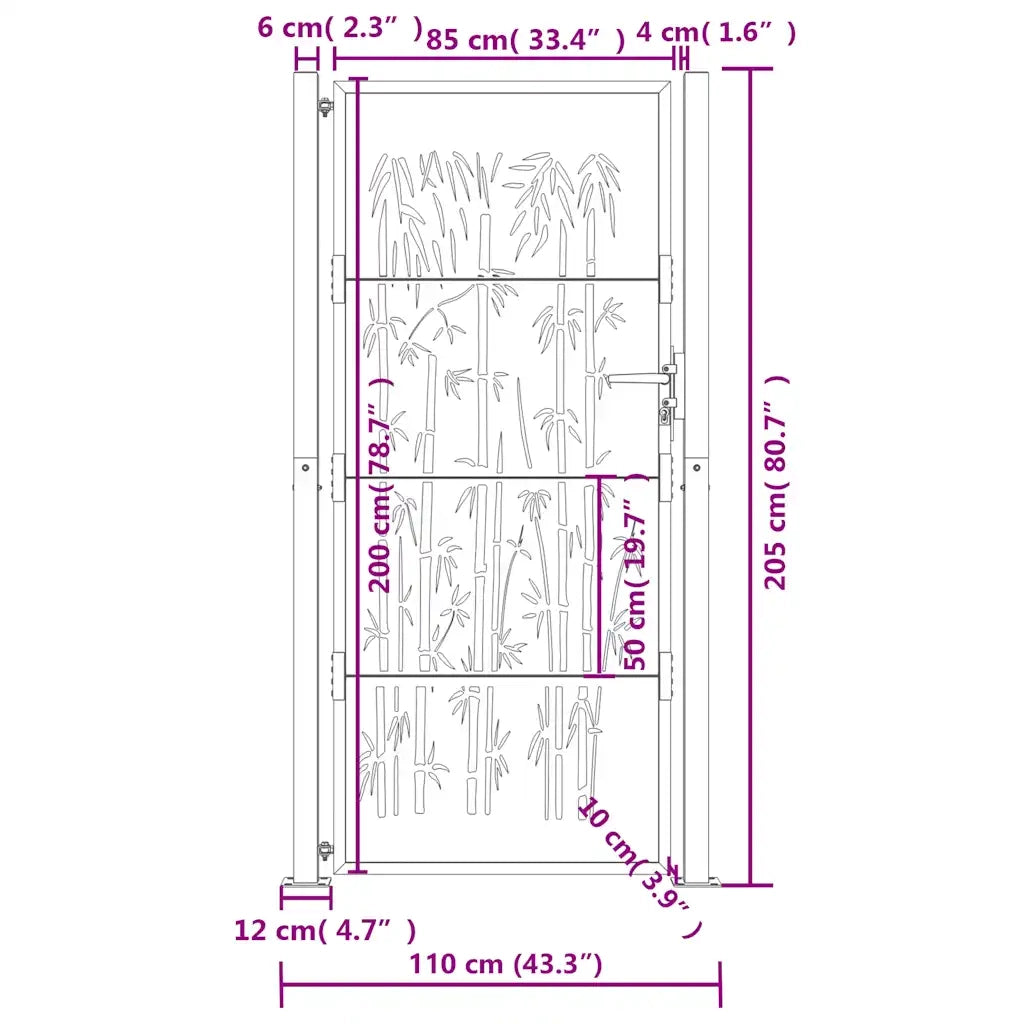 Cancello da giardino antracite 100x200 cm in acciaio e bambù 153183