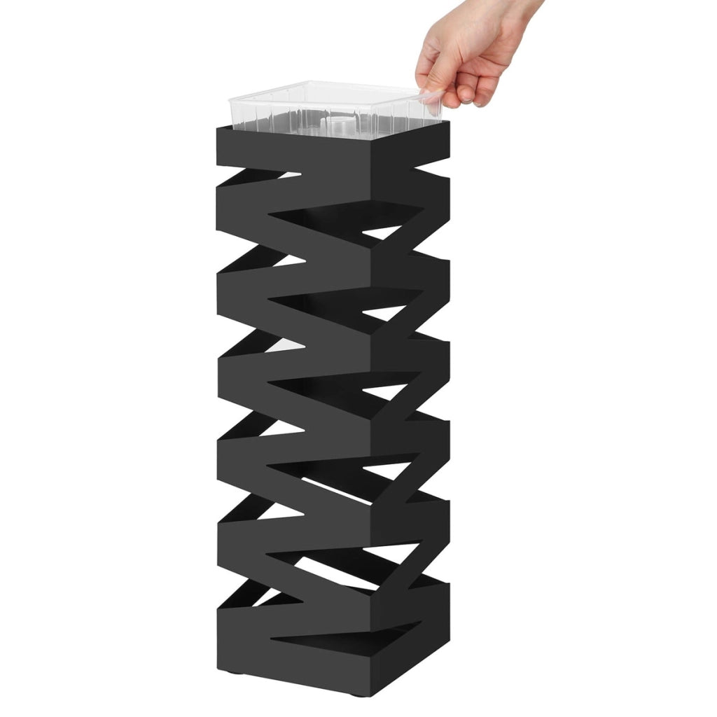 Portaombrelli moderno Oskar in metallo nero con vaschetta