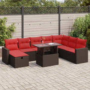 Set Divani da Giardino 9 pz con Cuscini Marrone Polyrattan Acacia 3327844
