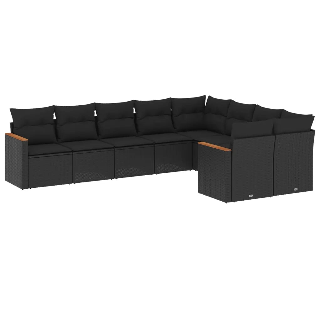 Set Divani da Giardino 9 pz con Cuscini Nero in Polyrattan 3258702